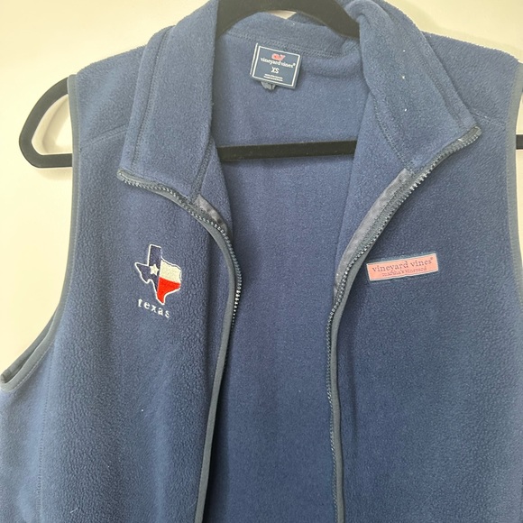 Vineyard Vines Harbor Fleece Vest Mens XS Texas State Navy Blue Full Zip - Picture 3 of 7